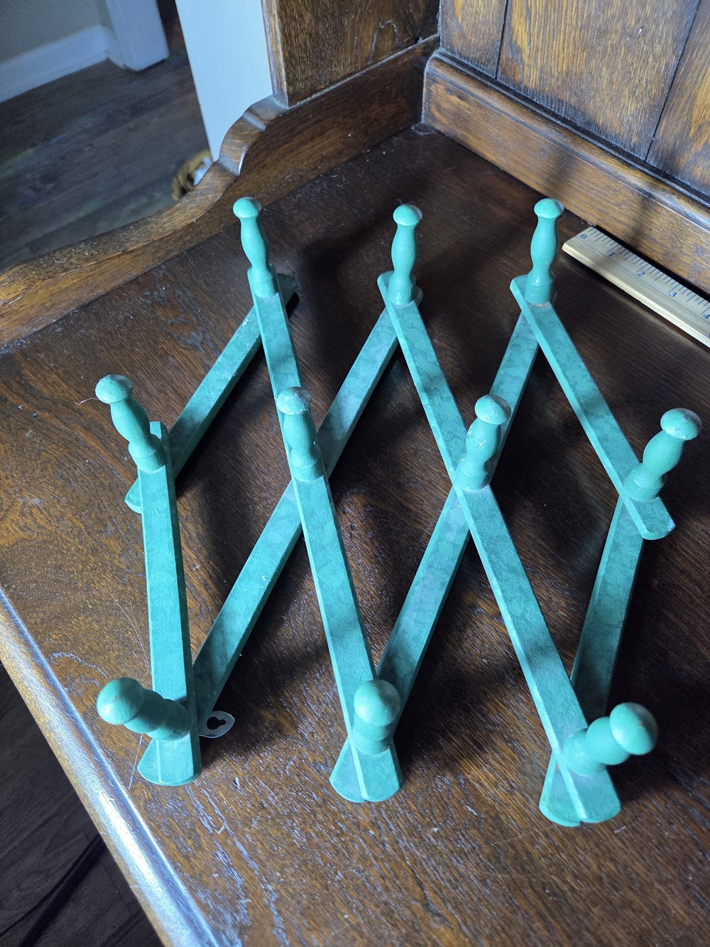Vintage Turquoise Expandable Wall Hook Rack - Home Wall Decor - Picture 3 of 6